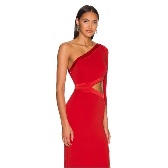 Alice+Olivia -Michele High Cut out Dress in Bright Poppy - Picture 2 of 9